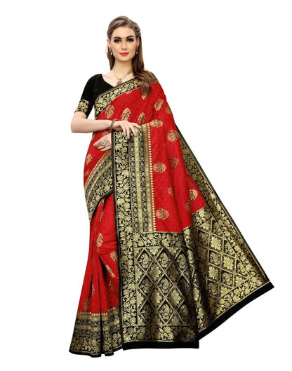 Red Coloured Poly Silk Jacquard Partywear saree | Leemboodi