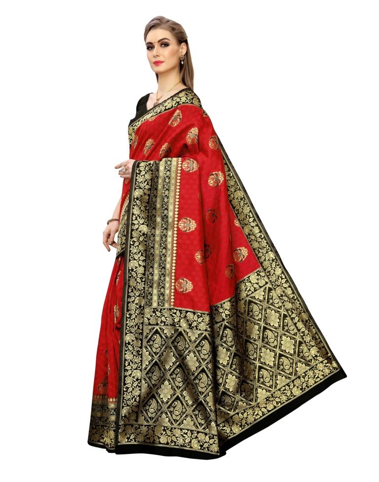 Red Coloured Poly Silk Jacquard Partywear saree | Leemboodi