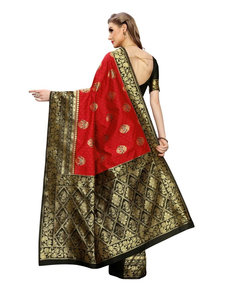 Red Coloured Poly Silk Jacquard Partywear saree | Leemboodi