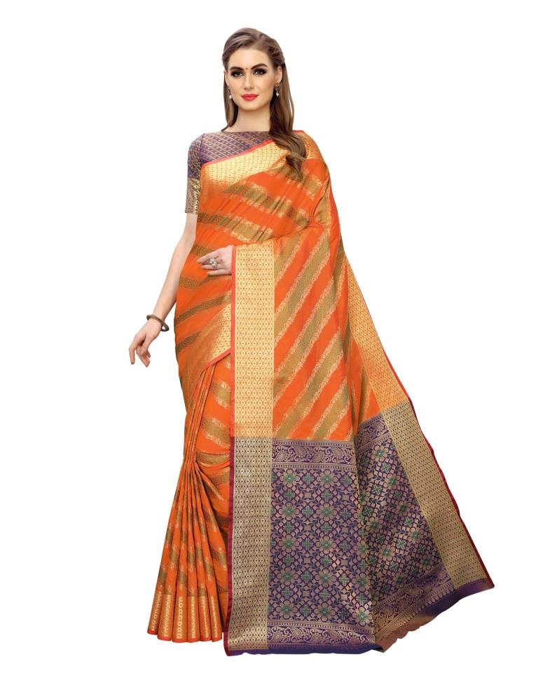 Orange Coloured Poly Silk Banarasi Jacquard Partywear saree | Leemboodi