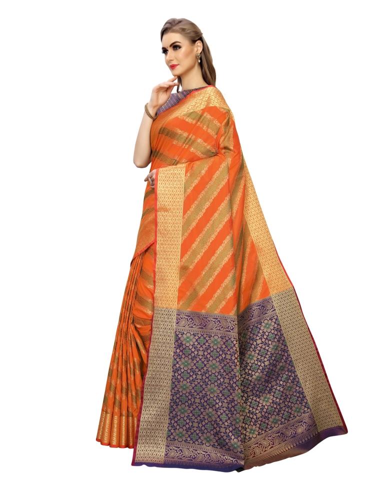 Orange Coloured Poly Silk Banarasi Jacquard Partywear saree | Leemboodi