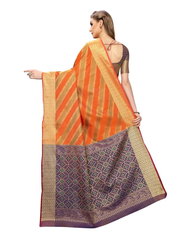 Orange Coloured Poly Silk Banarasi Jacquard Partywear saree | Leemboodi