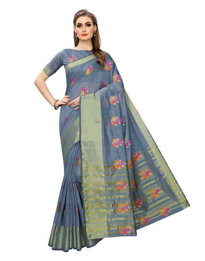 Grey Coloured Poly Silk Banarasi Jacquard Partywear saree | Leemboodi