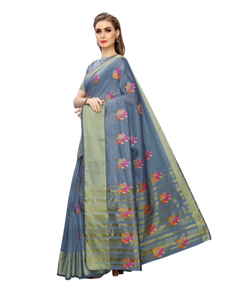 Grey Coloured Poly Silk Banarasi Jacquard Partywear saree | Leemboodi