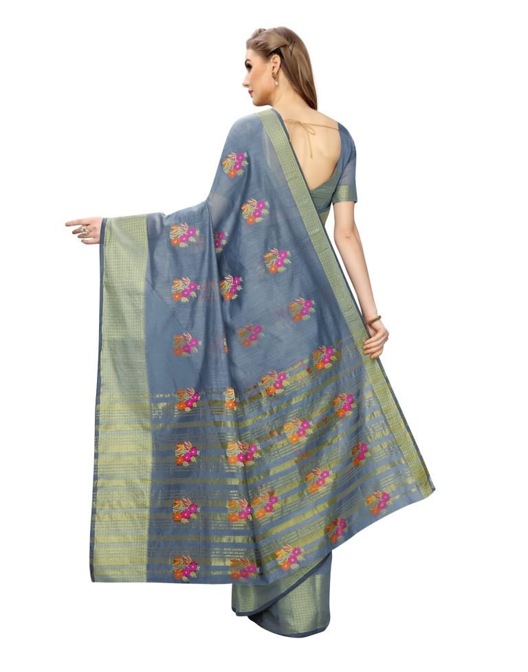 Grey Coloured Poly Silk Banarasi Jacquard Partywear saree | Leemboodi