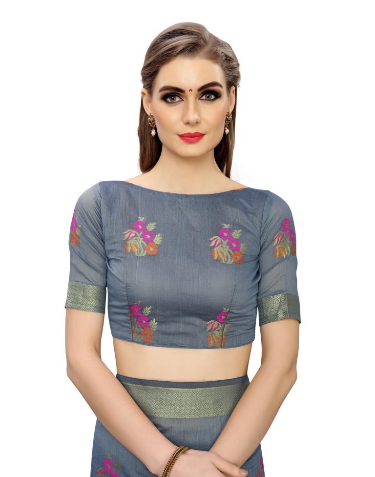 Grey Coloured Poly Silk Banarasi Jacquard Partywear saree | Leemboodi