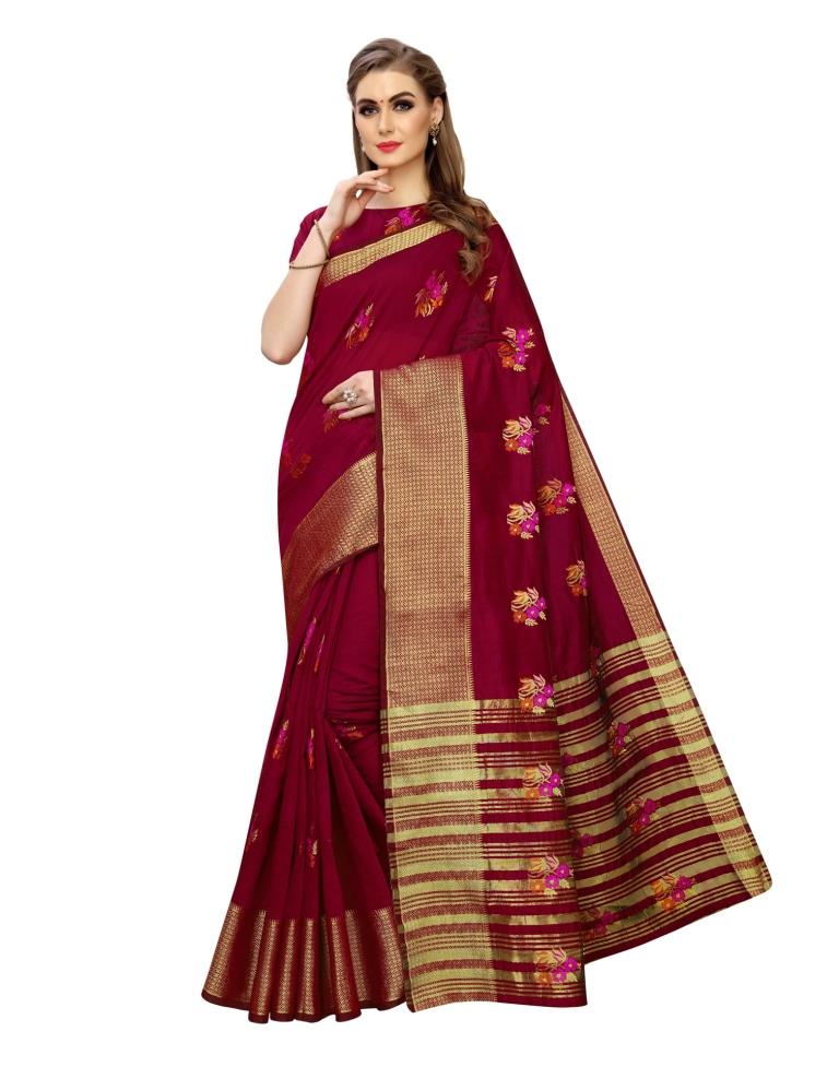 Maroon Coloured Poly Silk Banarasi Jacquard Partywear saree | Leemboodi