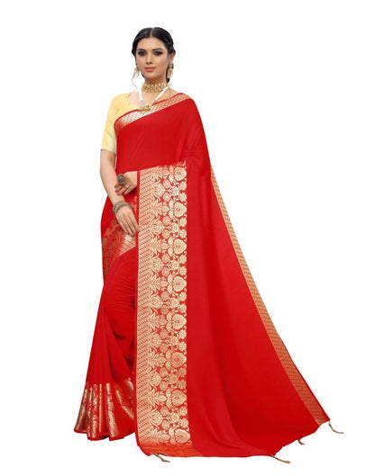 Red Coloured Tussar Poly Silk Jacquard Partywear saree | Sudathi