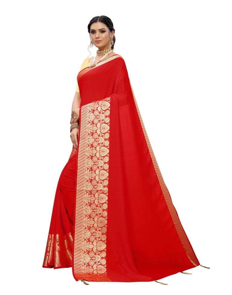 Red Coloured Tussar Poly Silk Jacquard Partywear saree | Sudathi