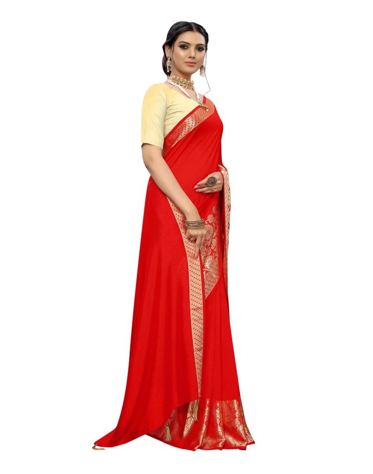 Red Coloured Tussar Poly Silk Jacquard Partywear saree | Sudathi