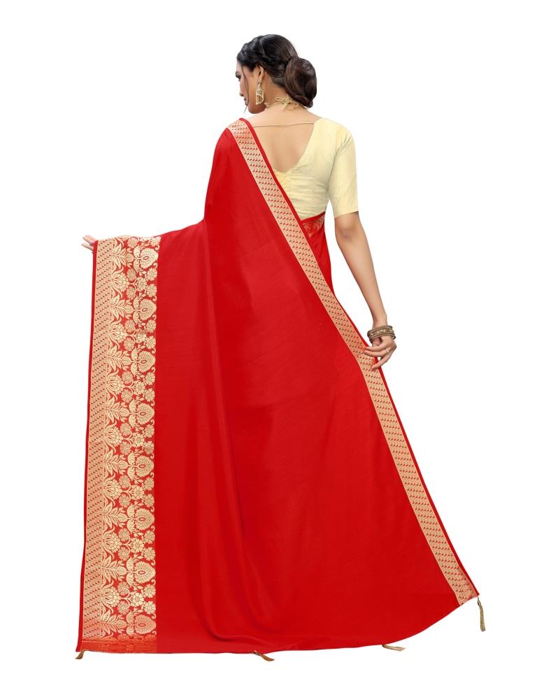Red Coloured Tussar Poly Silk Jacquard Partywear saree | Sudathi