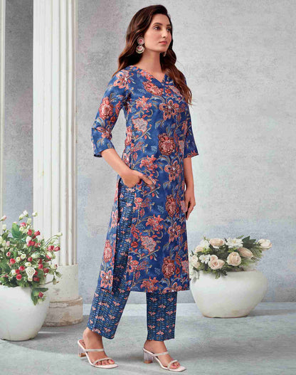 Blue Rayon Printed Kurta Set With Dupatta