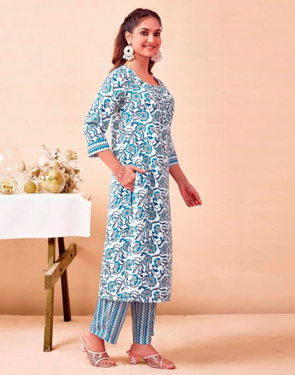 Blue Rayon Printed Kurta Set With Dupatta