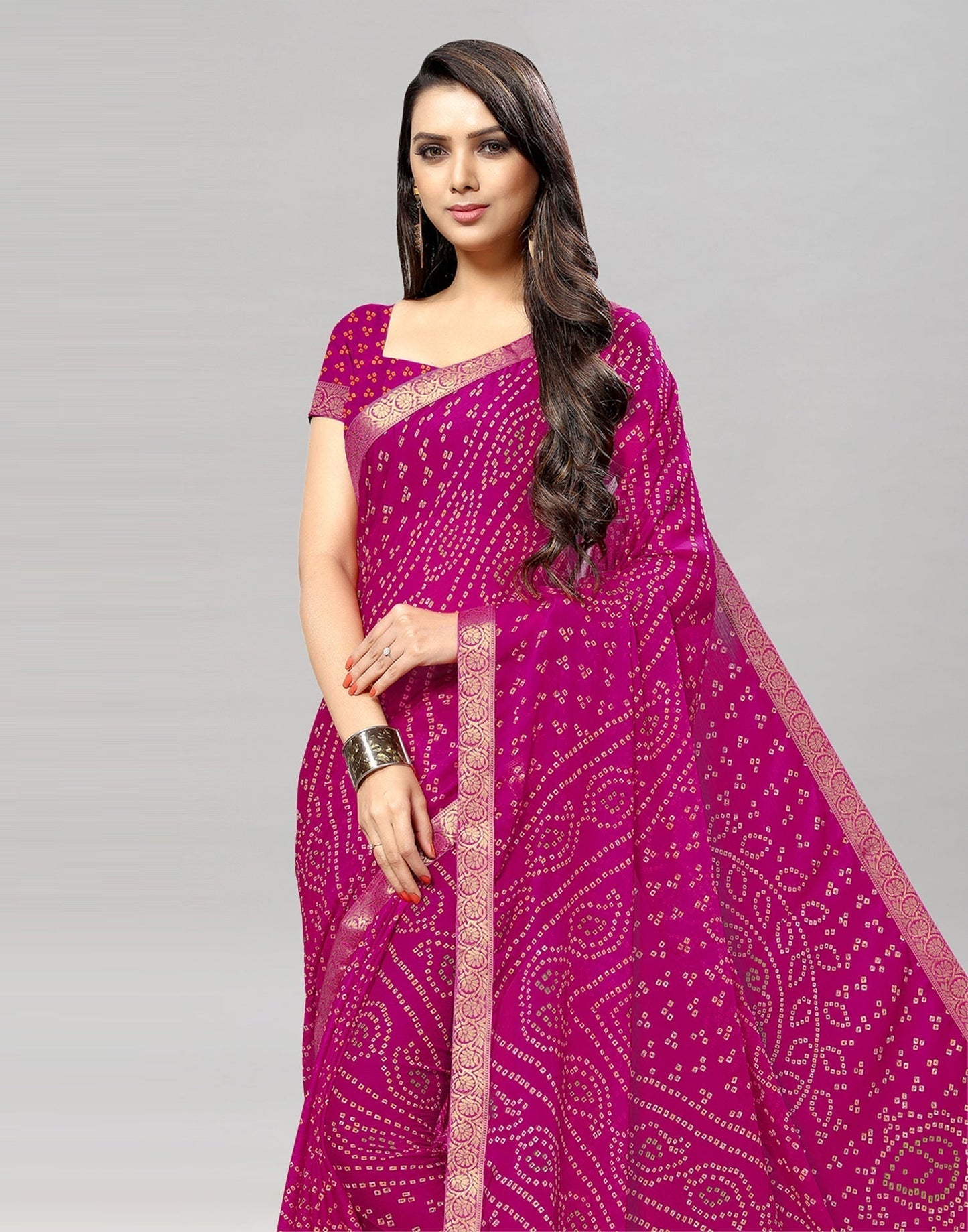 Pink Bandhani Printed Saree | Sudathi