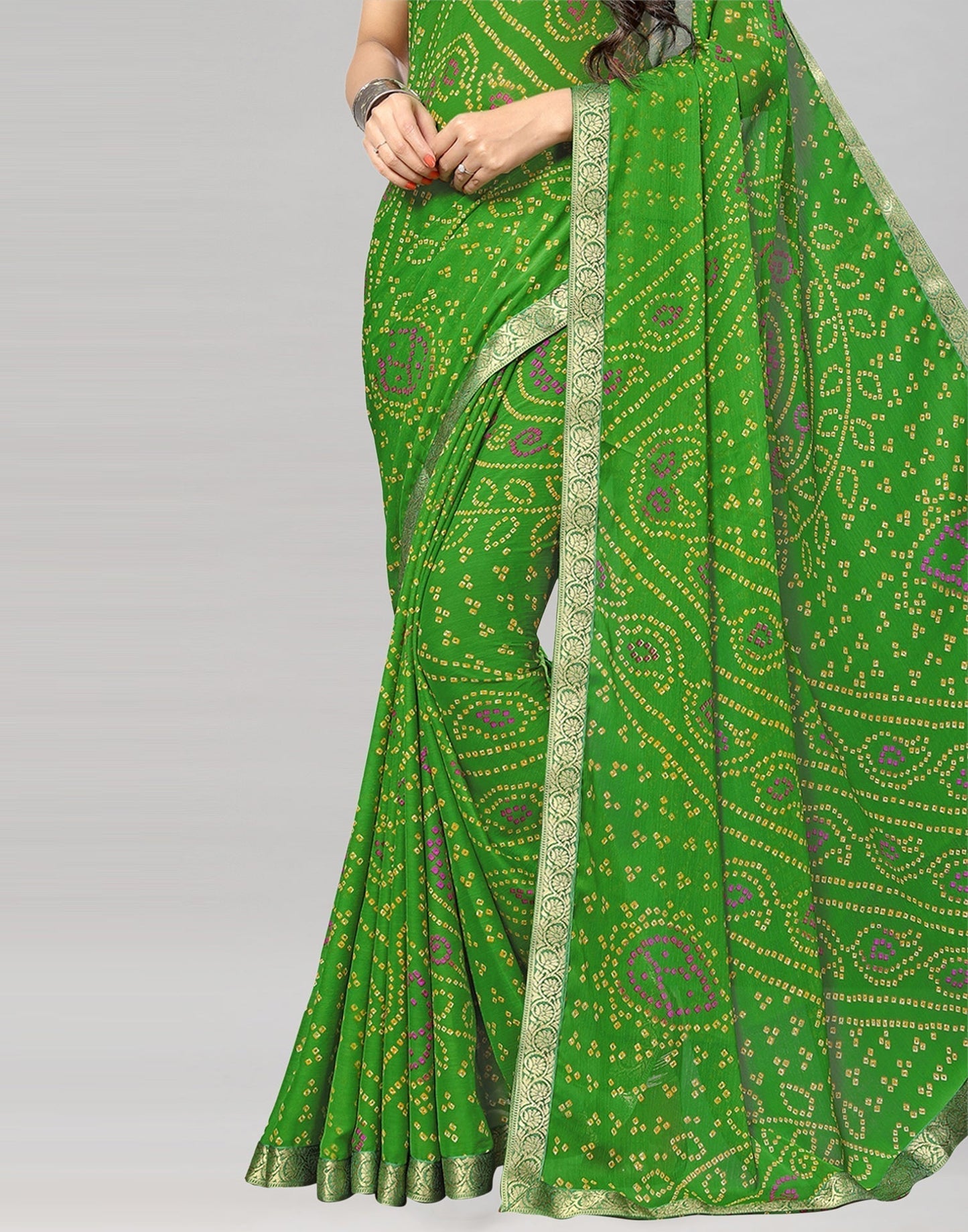 Green Bandhani Printed Saree | Sudathi