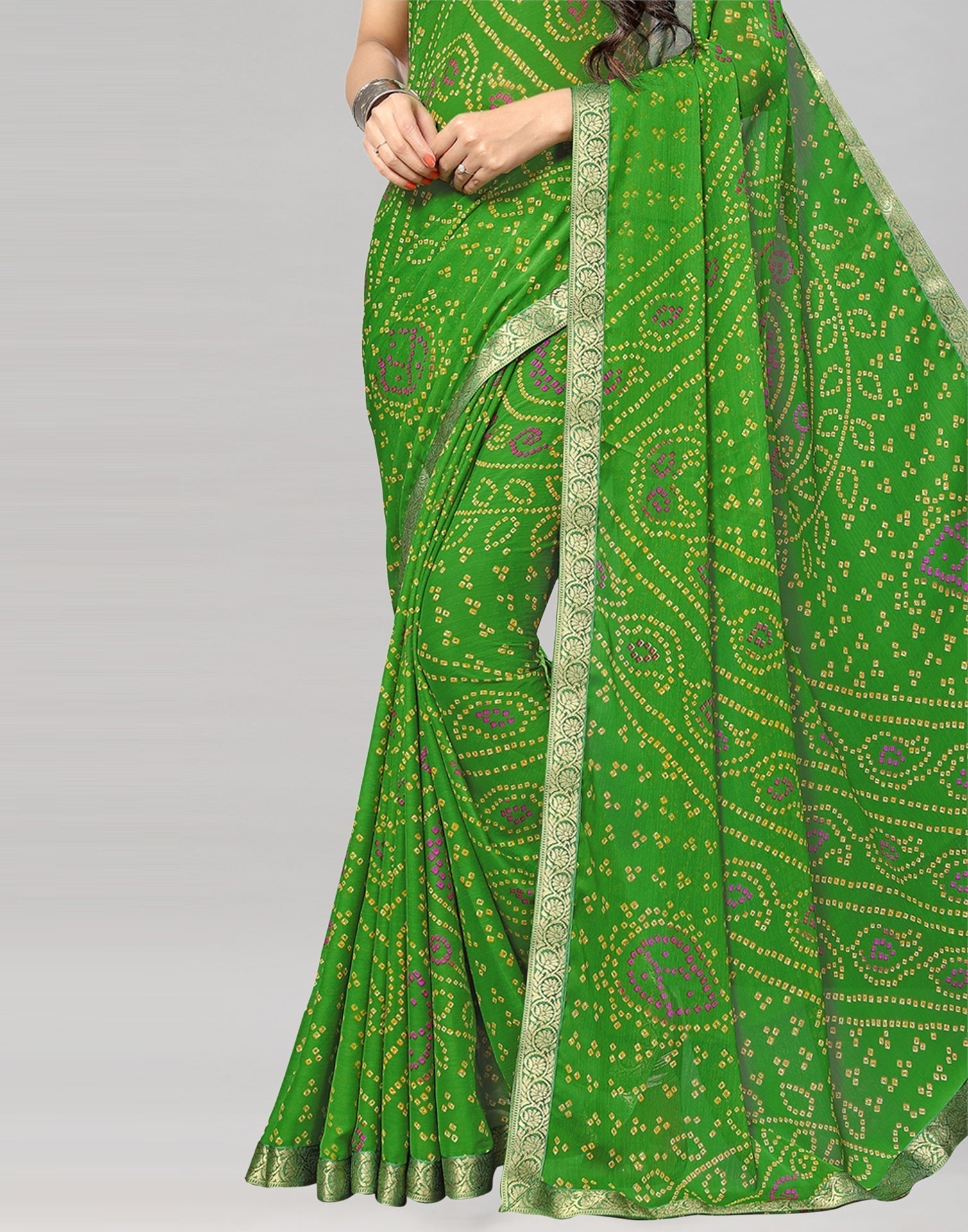 Green Bandhani Printed Saree | Sudathi