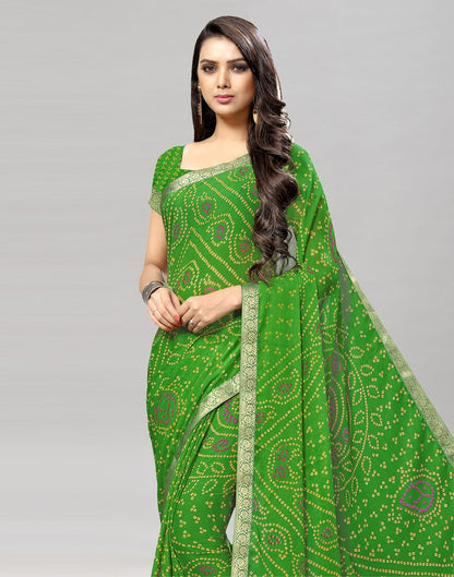 Green Bandhani Printed Saree | Sudathi