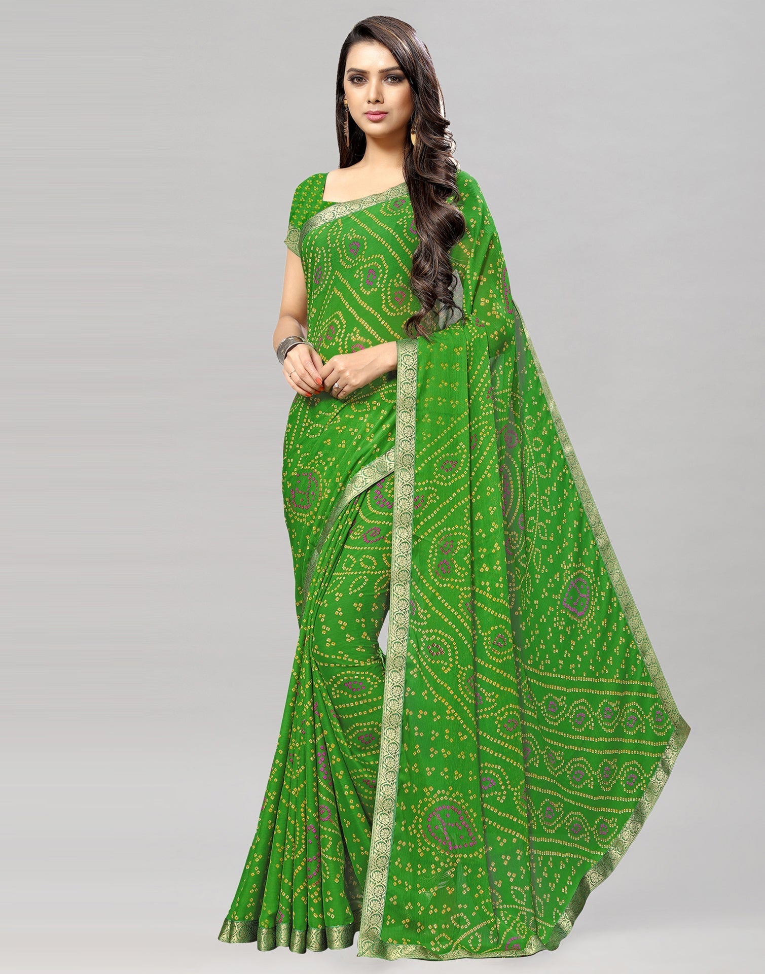 Green Bandhani Printed Saree | Sudathi