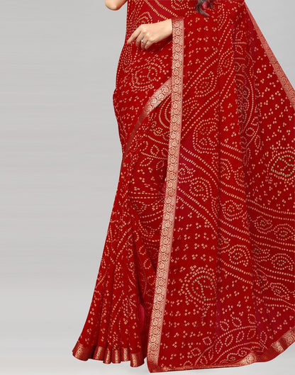 Red Bandhani Printed Saree | Sudathi