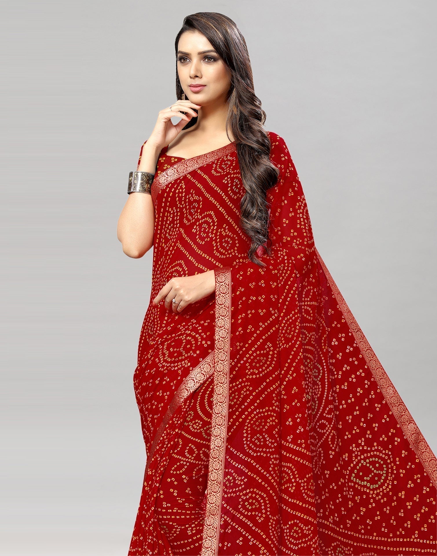 Red Bandhani Printed Saree | Sudathi