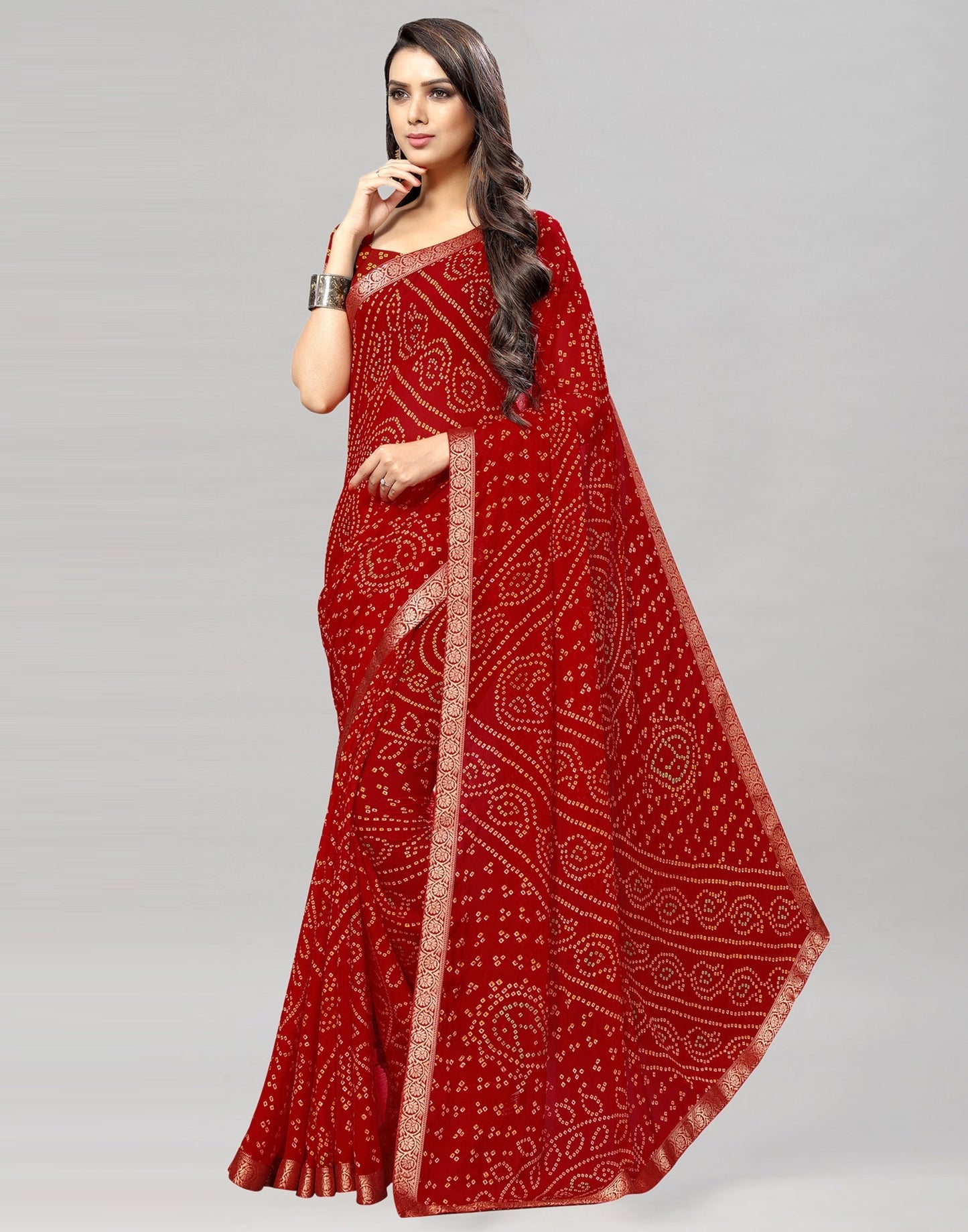 Red Bandhani Printed Saree | Sudathi