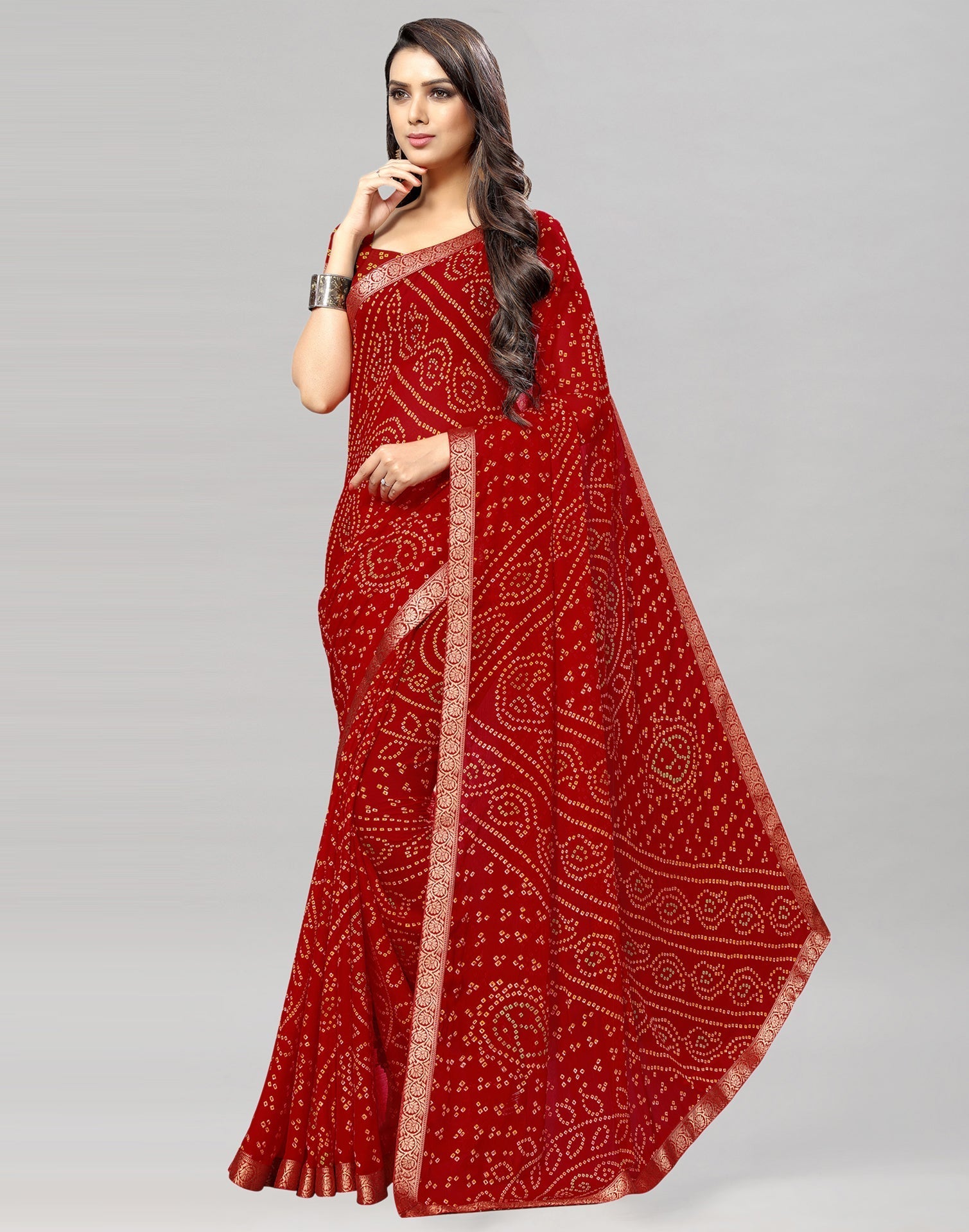 Red Bandhani Printed Saree | Sudathi
