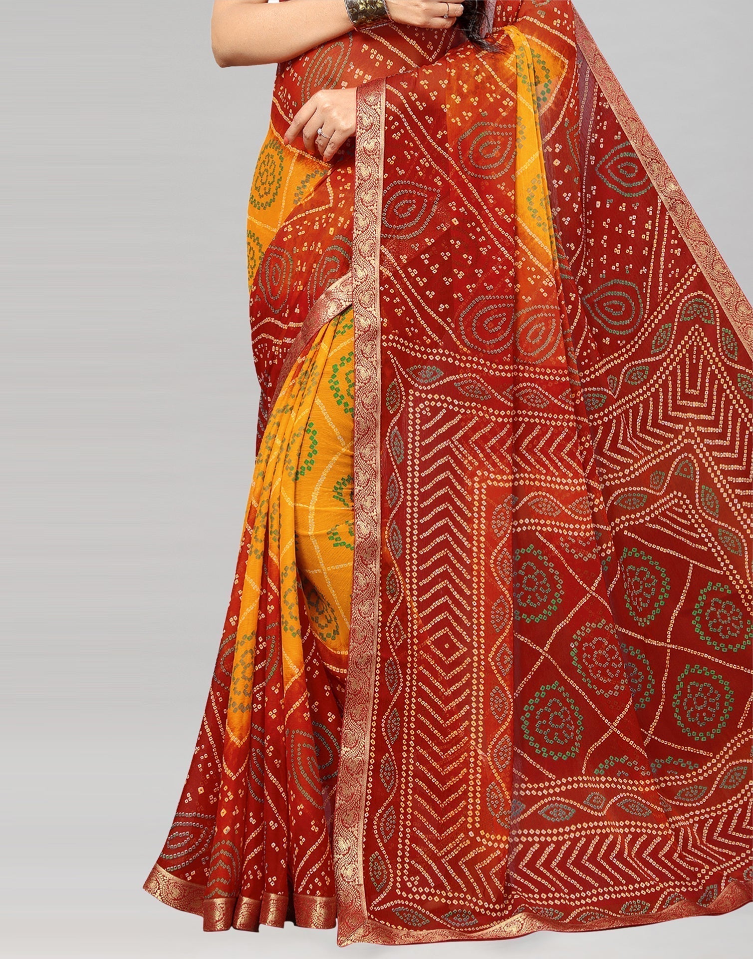 Red Bandhani Printed Saree | Leemboodi