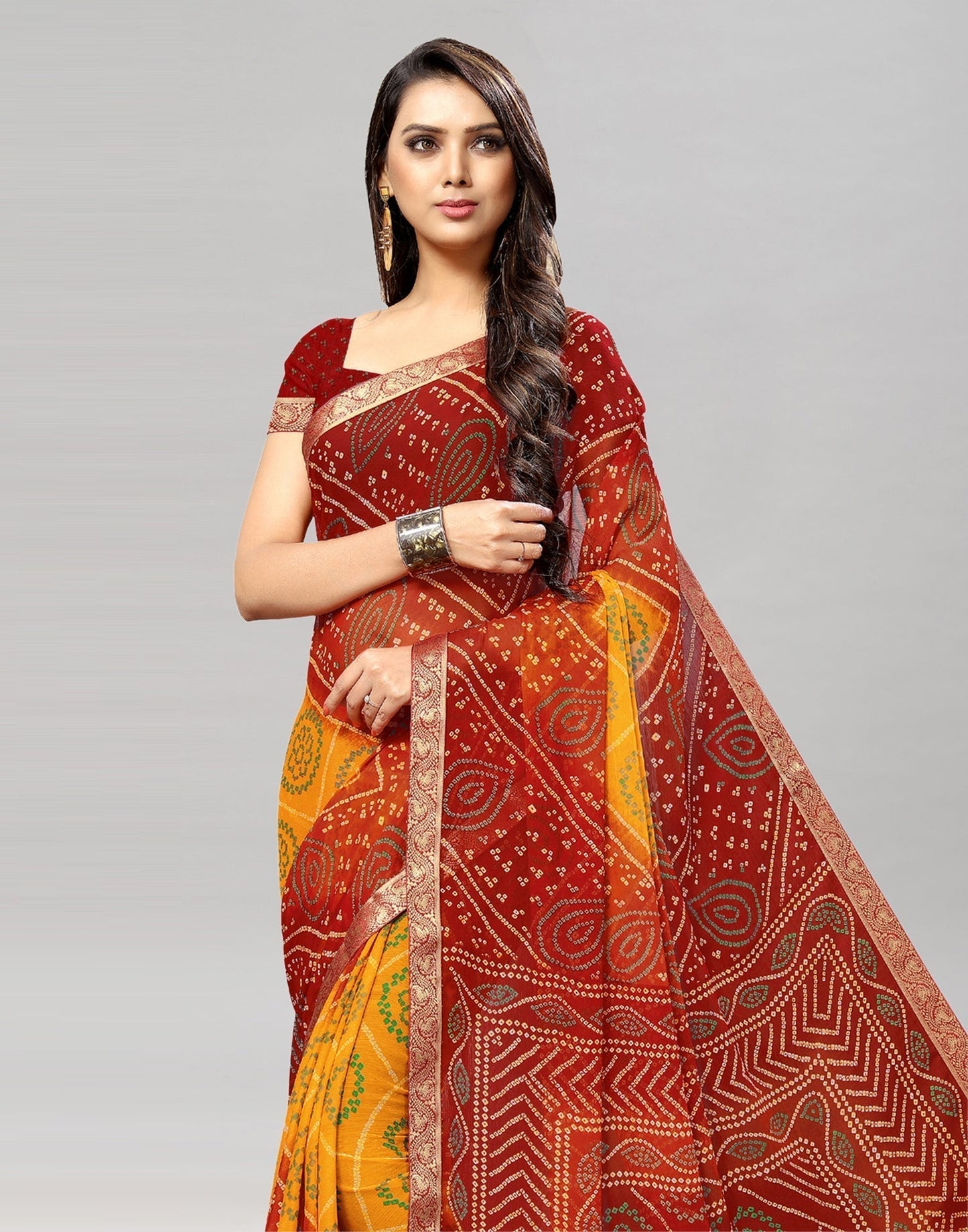 Red Bandhani Printed Saree | Leemboodi