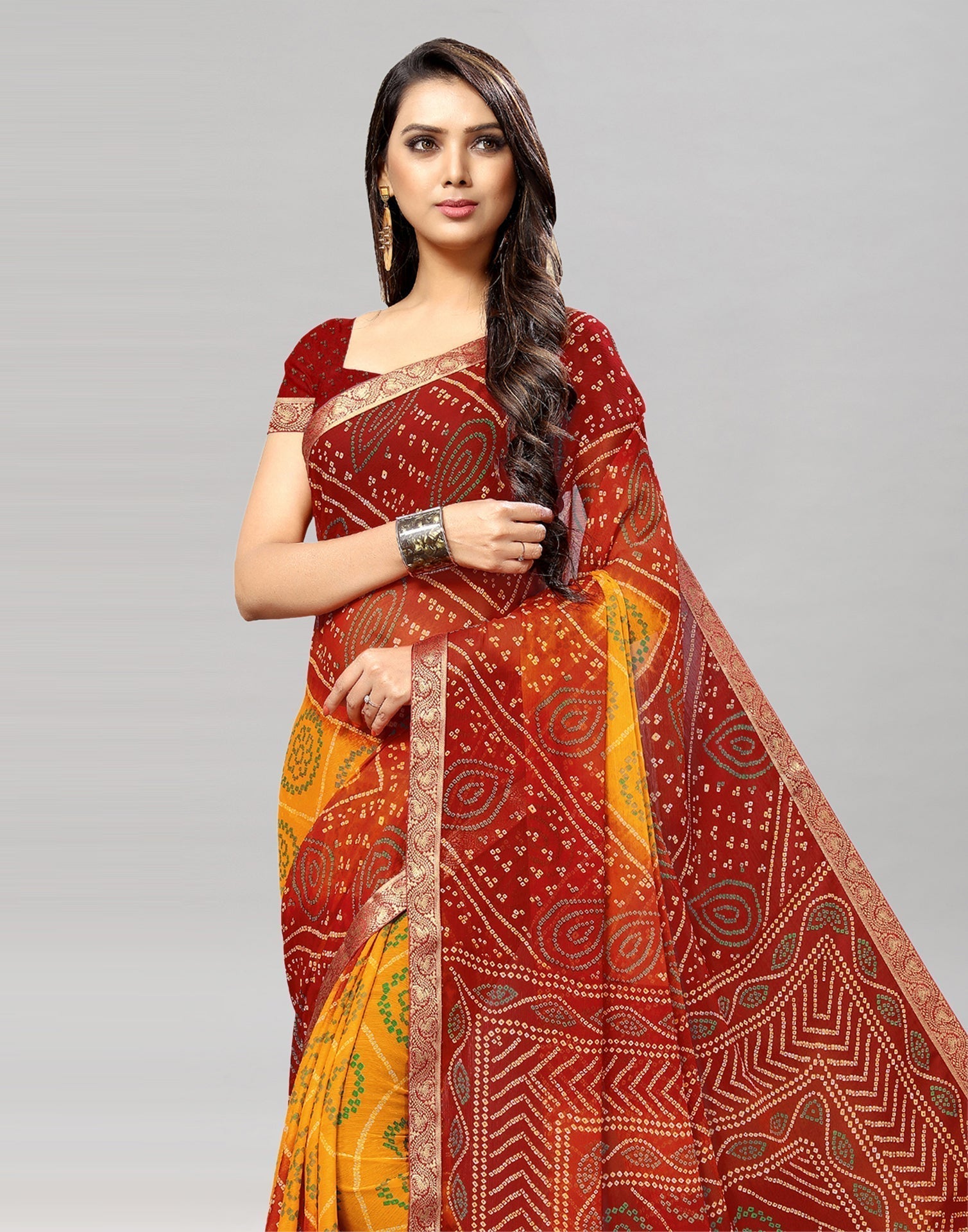 Red Bandhani Printed Saree | Leemboodi