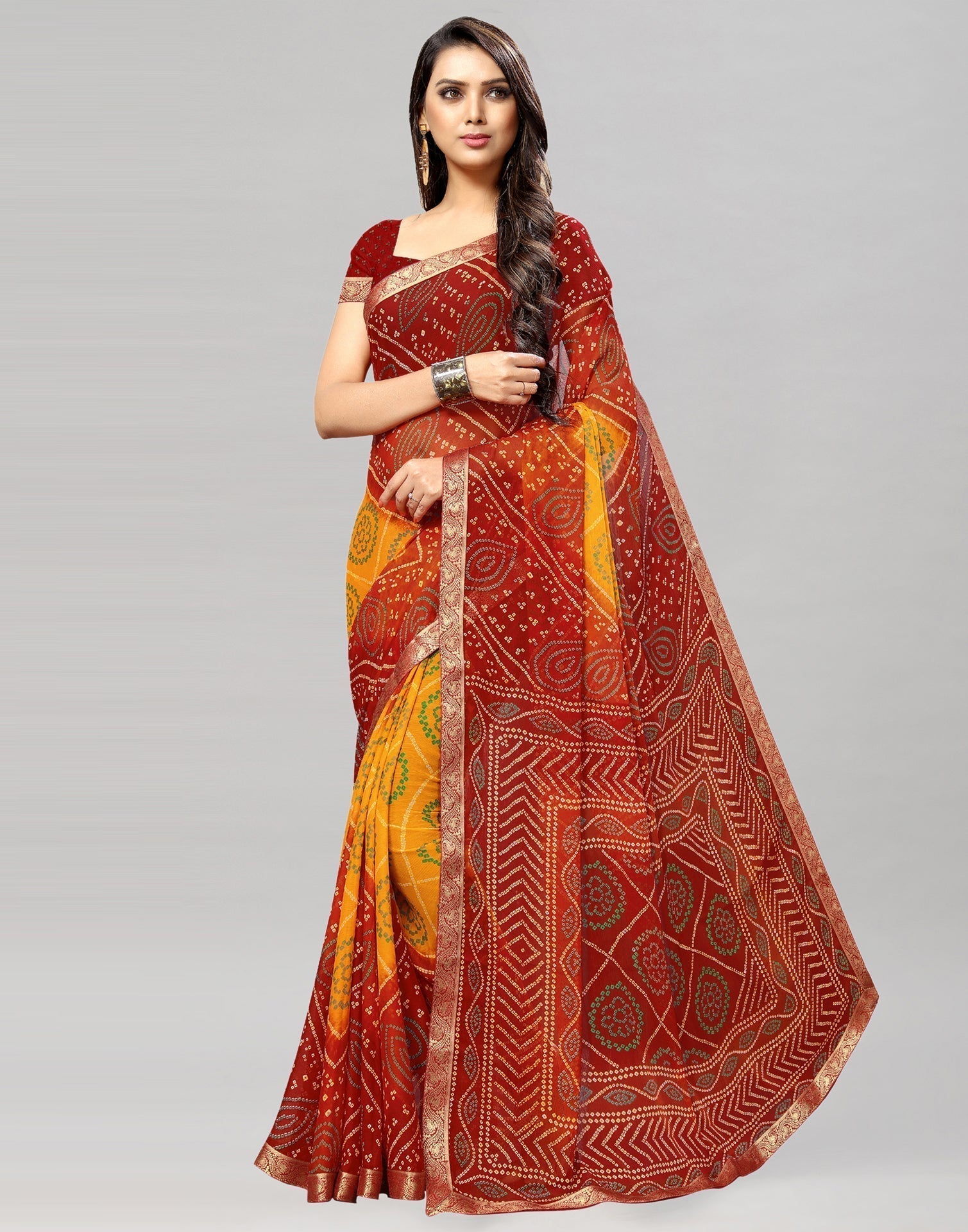 Red Bandhani Printed Saree | Leemboodi