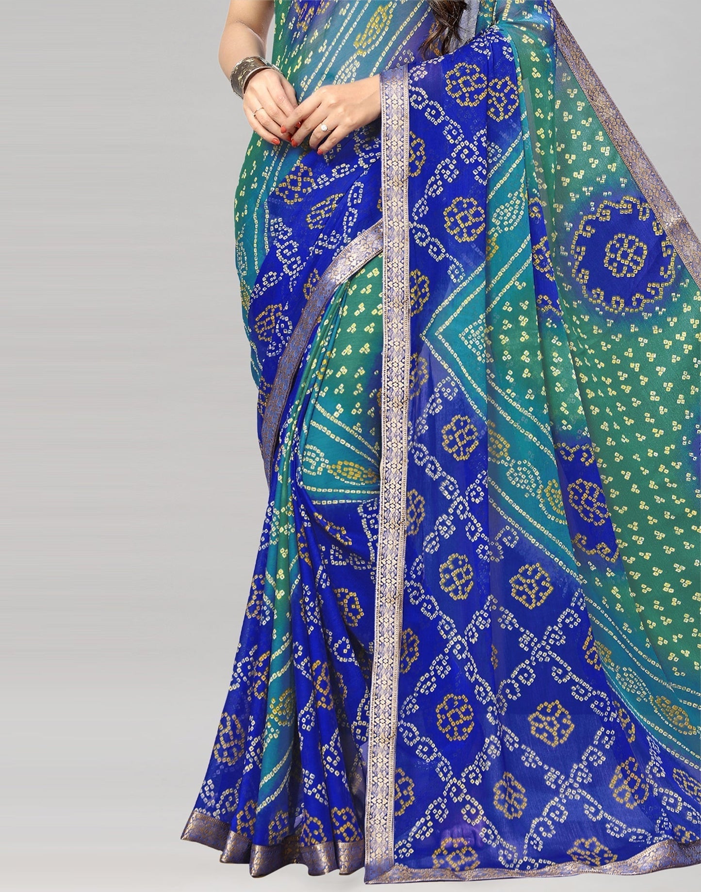 Blue Bandhani Printed Saree | Leemboodi
