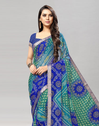 Blue Bandhani Printed Saree | Leemboodi