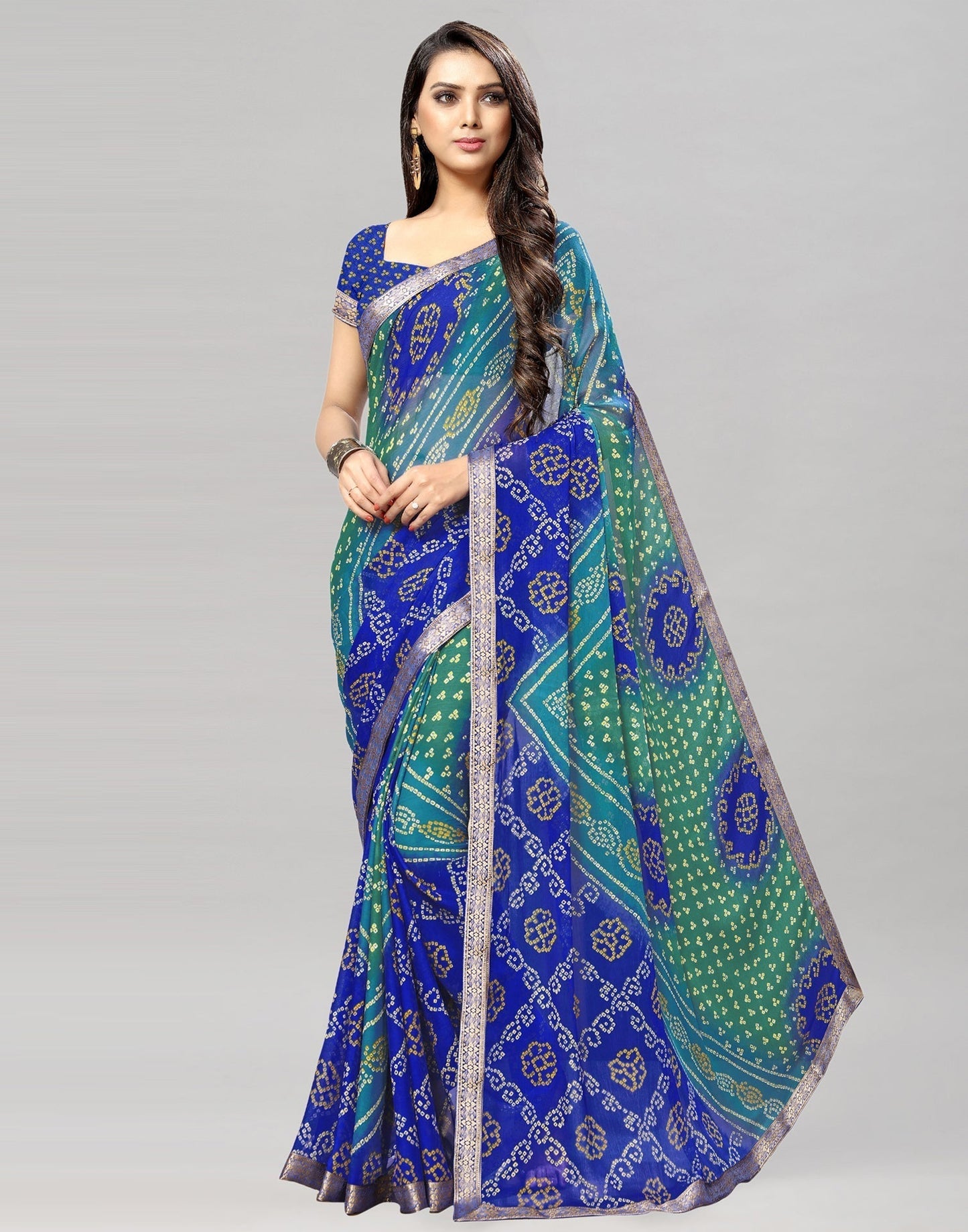 Blue Bandhani Printed Saree | Leemboodi