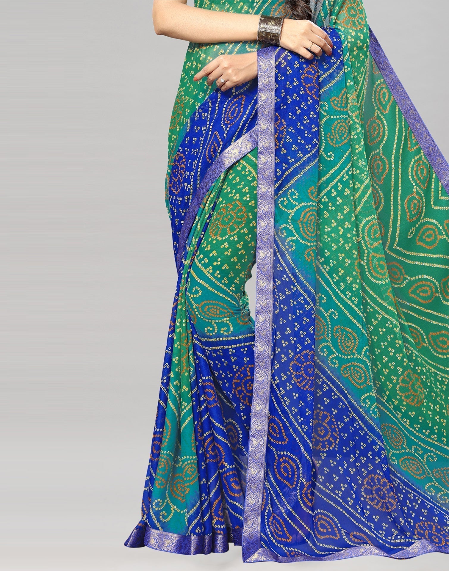 Green Bandhani Printed Saree | Sudathi