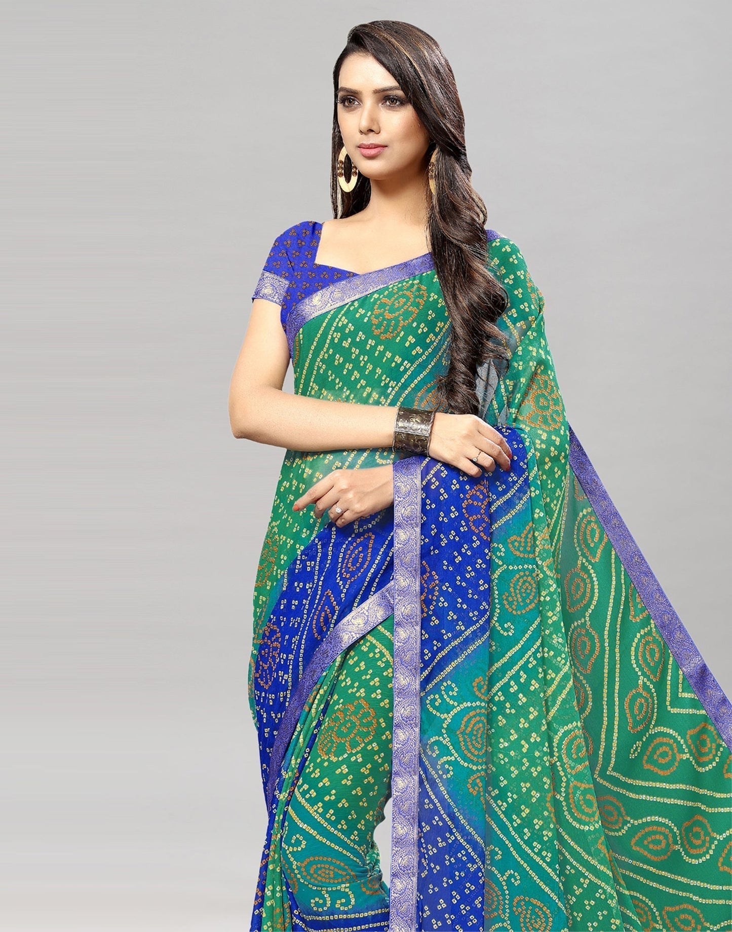 Green Bandhani Printed Saree | Sudathi