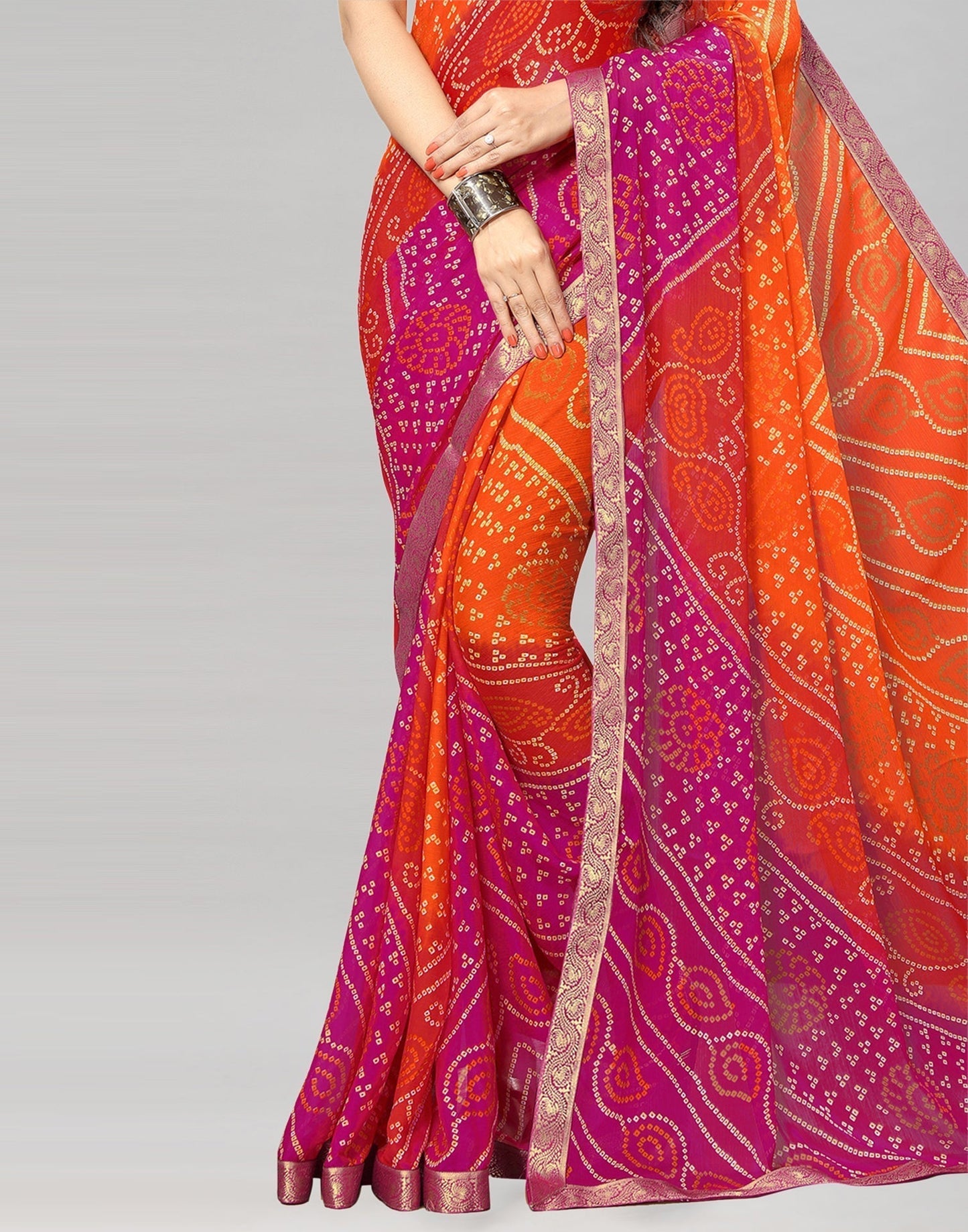 Orange Bandhani Printed Saree | Leemboodi