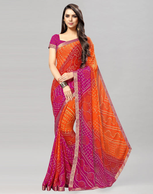 Orange Bandhani Printed Saree | Leemboodi