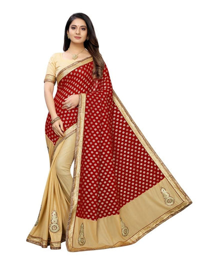 Beige Coloured Lycra Embroidered Partywear saree | Leemboodi