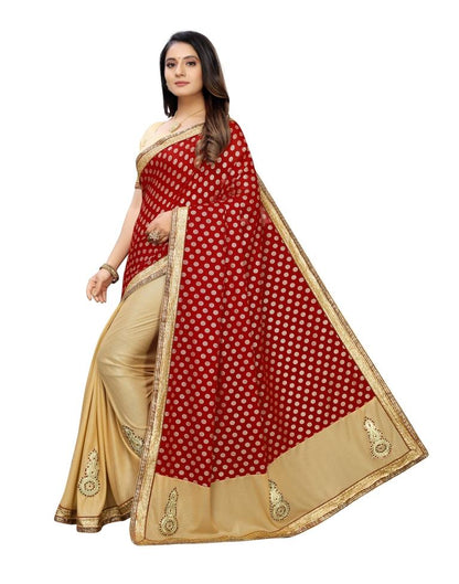 Beige Coloured Lycra Embroidered Partywear saree | Leemboodi