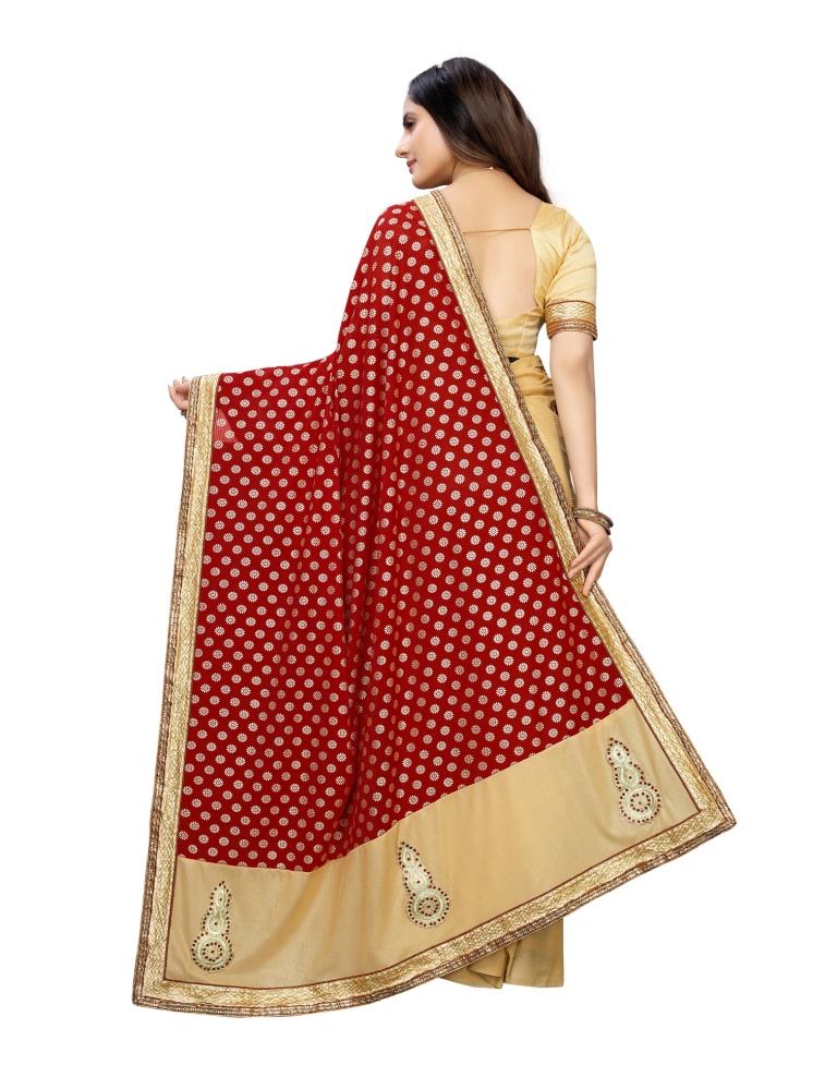 Beige Coloured Lycra Embroidered Partywear saree | Leemboodi