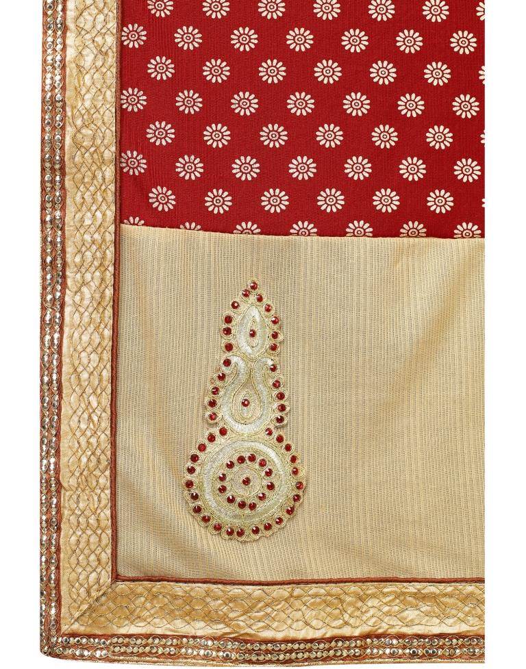 Beige Coloured Lycra Embroidered Partywear saree | Leemboodi