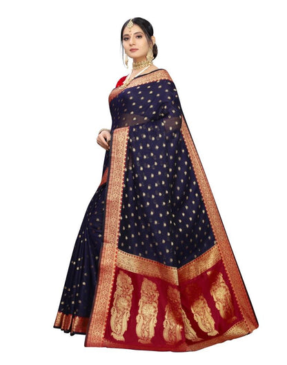 Navy Blue Coloured Cotton Silk Jacquard Partywear saree | Leemboodi