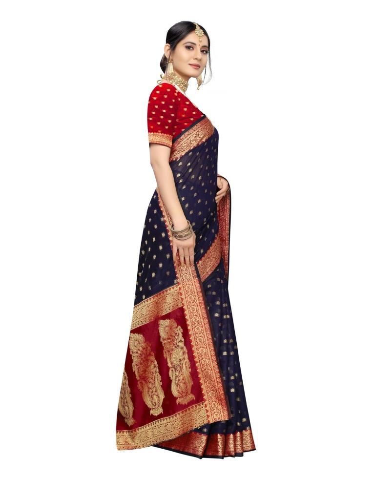 Navy Blue Coloured Cotton Silk Jacquard Partywear saree | Leemboodi