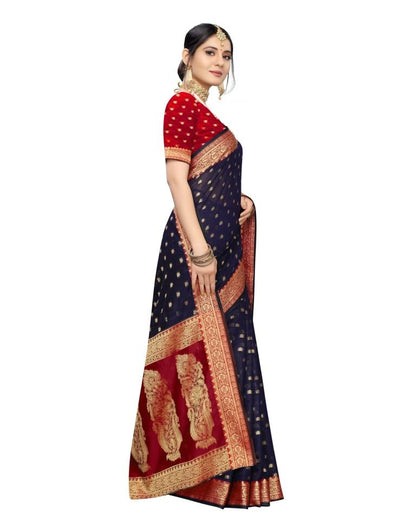 Navy Blue Coloured Cotton Silk Jacquard Partywear saree | Leemboodi
