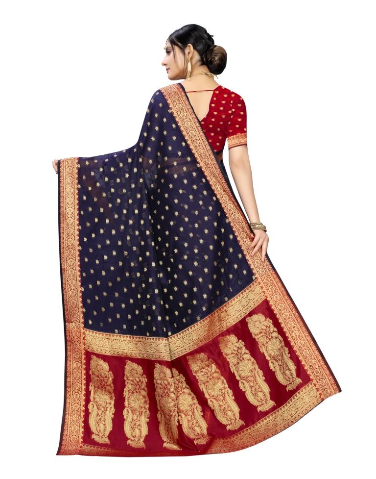 Navy Blue Coloured Cotton Silk Jacquard Partywear saree | Leemboodi