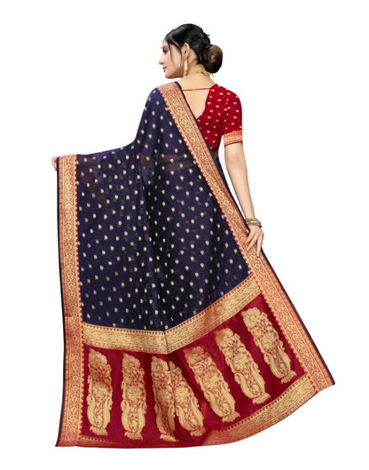 Navy Blue Coloured Cotton Silk Jacquard Partywear saree | Leemboodi