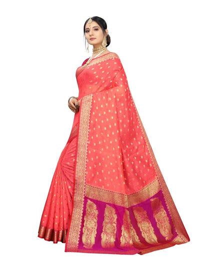 Peach Pink Coloured Cotton Silk Jacquard Partywear saree | Leemboodi