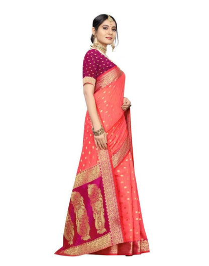 Peach Pink Coloured Cotton Silk Jacquard Partywear saree | Leemboodi