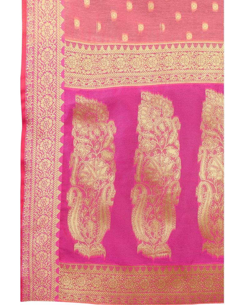 Peach Pink Coloured Cotton Silk Jacquard Partywear saree | Leemboodi