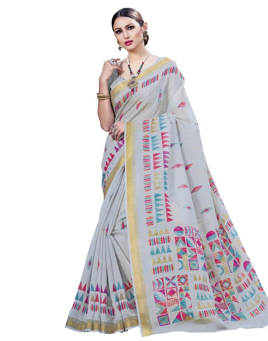 Grey Coloured Cotton Silk Printed Casual saree | Leemboodi